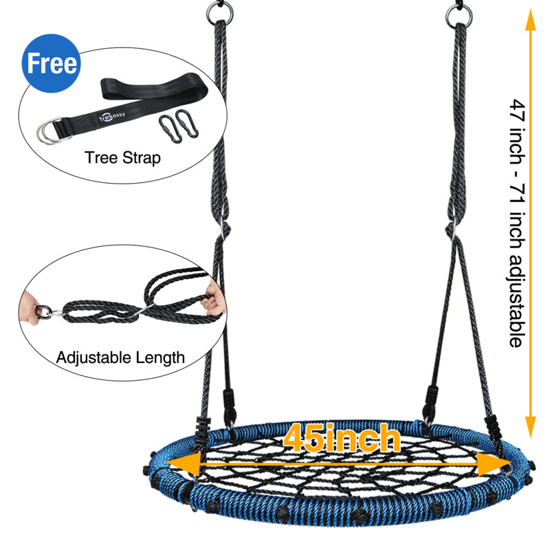 40'' Spider Web Tree Swing For Kids Outdoor Net Swing With Adjustable Hanging Ropes For Indoor Backyard And Playground Black Blue